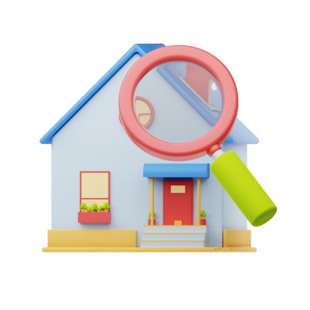 House with a magnifying glass icon