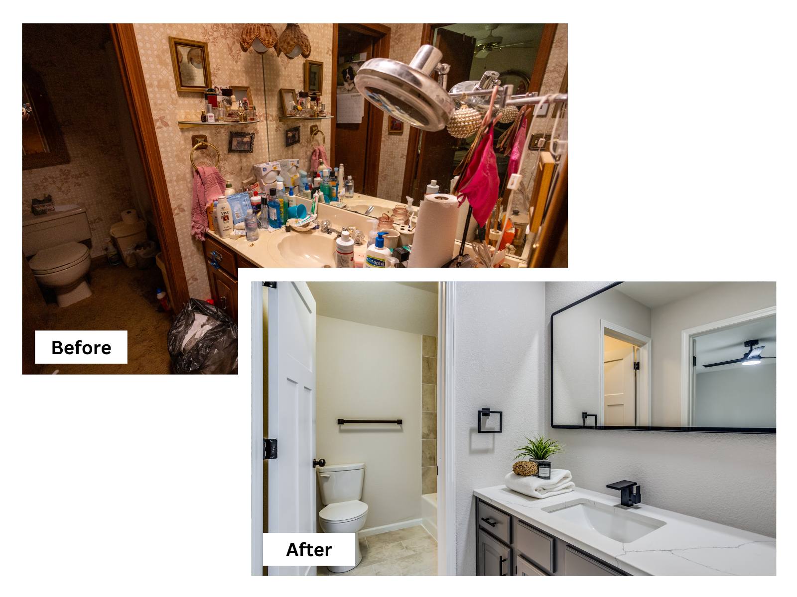 Before and after of a Bathroom in a property in Salina, Kansas