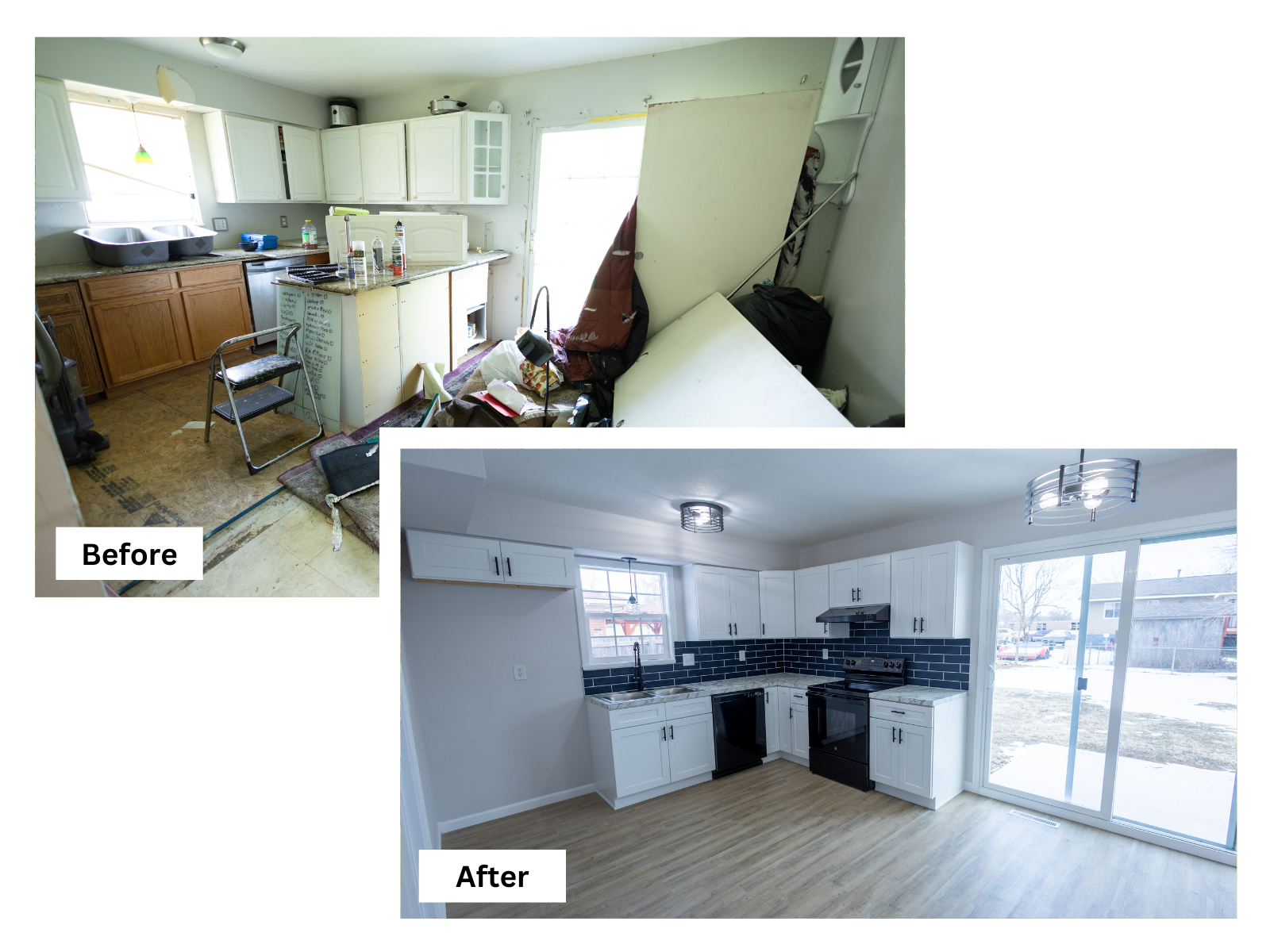 Before and after of a Kitchen in a property in Topeka, Kansas